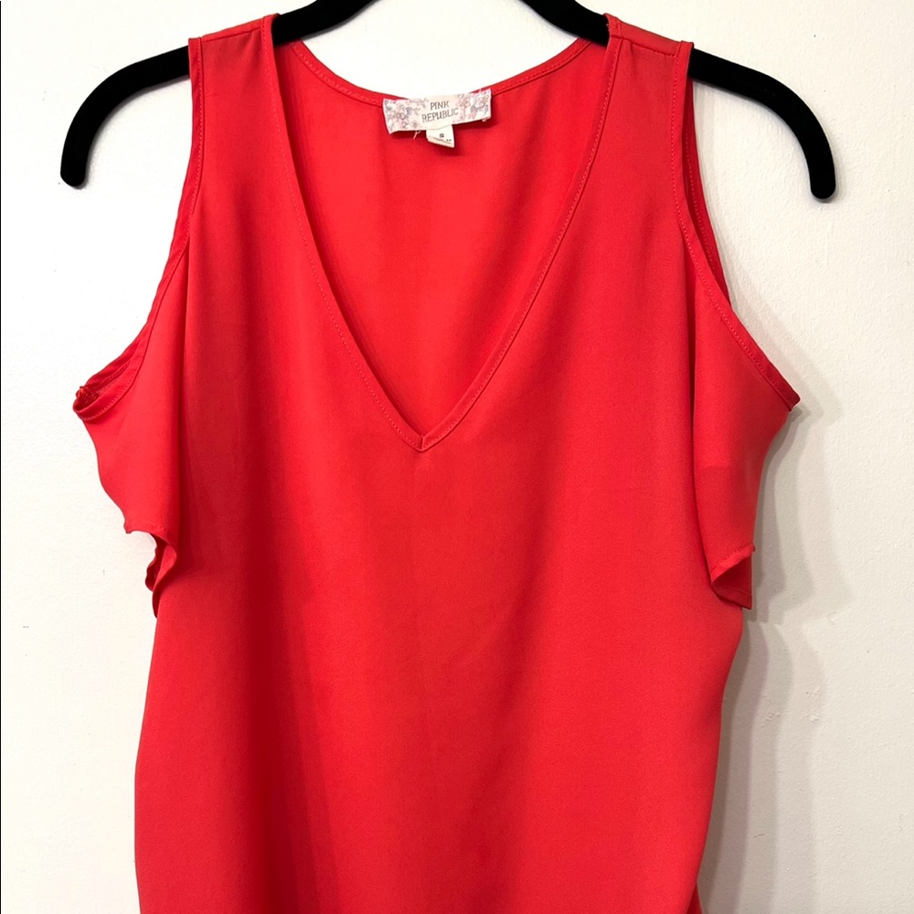 Womens pink business casual blouse cut out sleeves